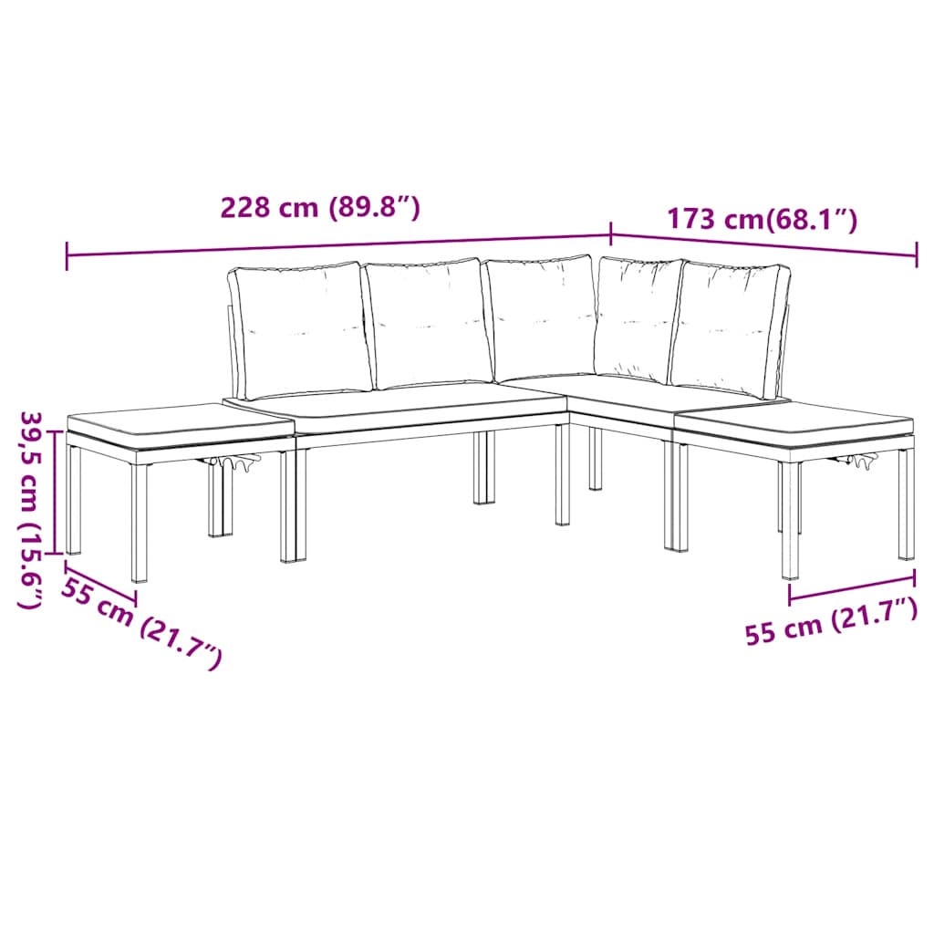 Salon de jardin avec coussins 4 pcs noir acier enduit de poudre - XIOS