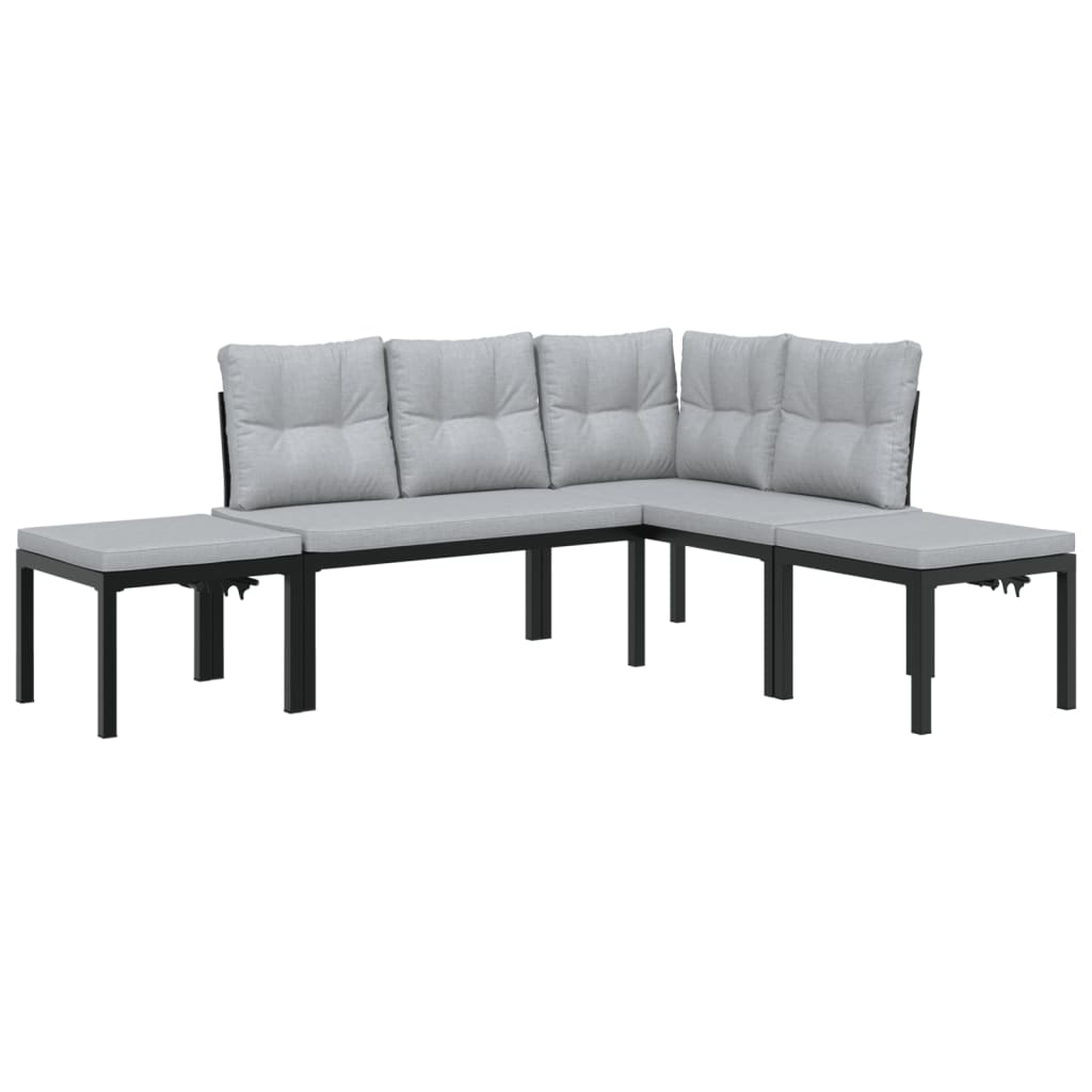 Salon de jardin avec coussins 4 pcs noir acier enduit de poudre - XIOS