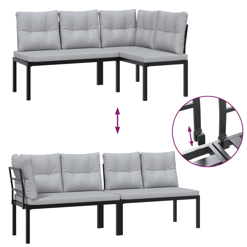 Salon de jardin avec coussins 4 pcs noir acier enduit de poudre - XIOS