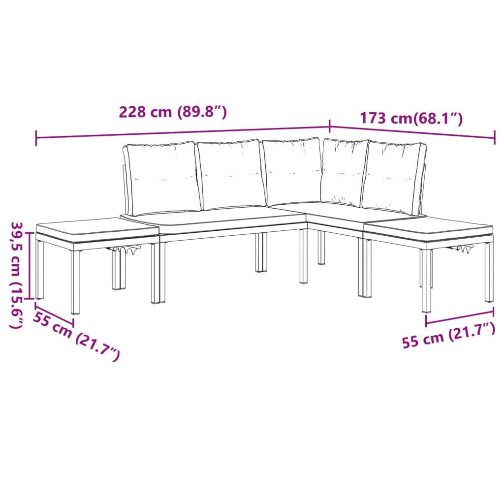 Salon de jardin avec coussins 4 pcs noir acier enduit de poudre - XIOS