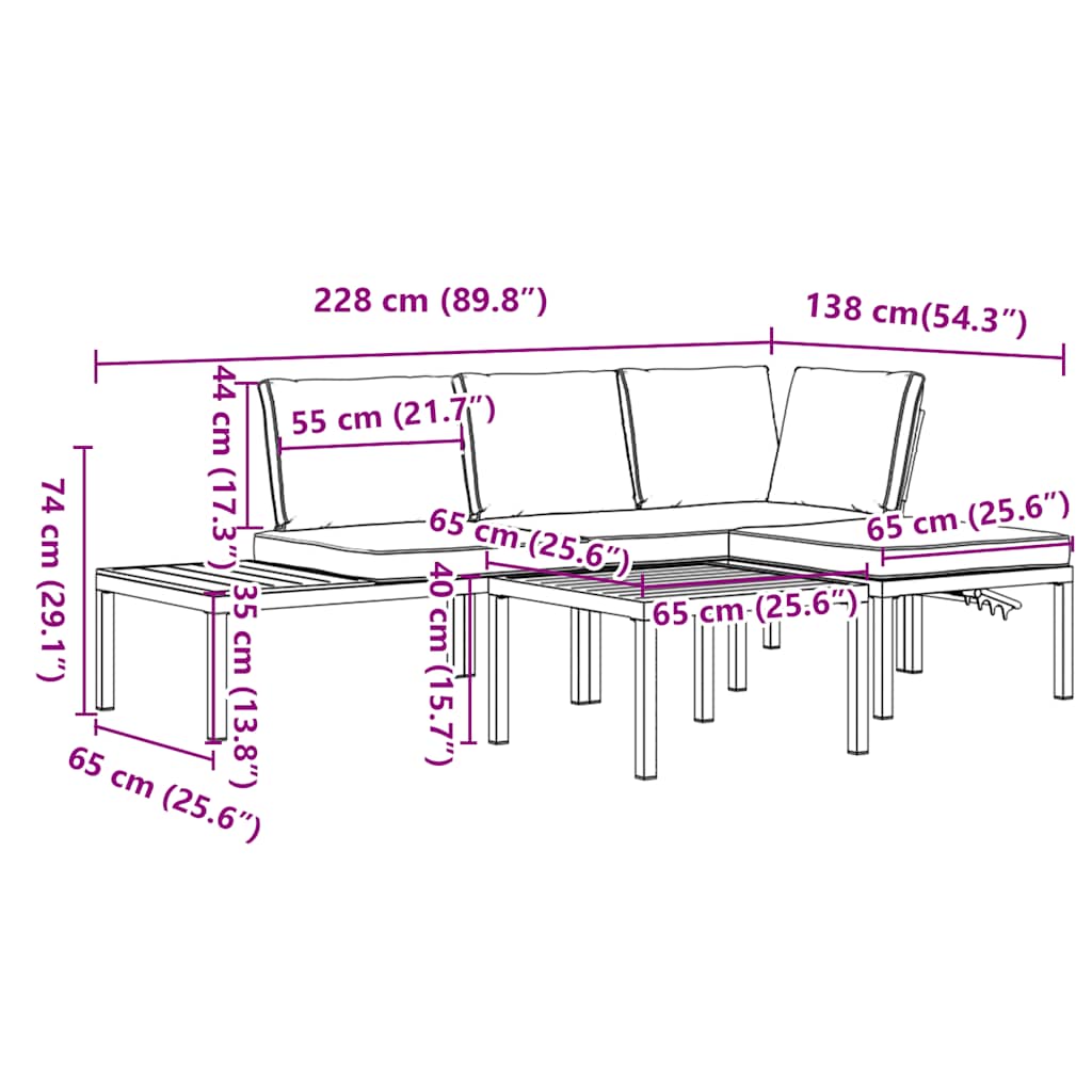 Salon de jardin 4 pcs avec coussins noir aluminium - XIOS