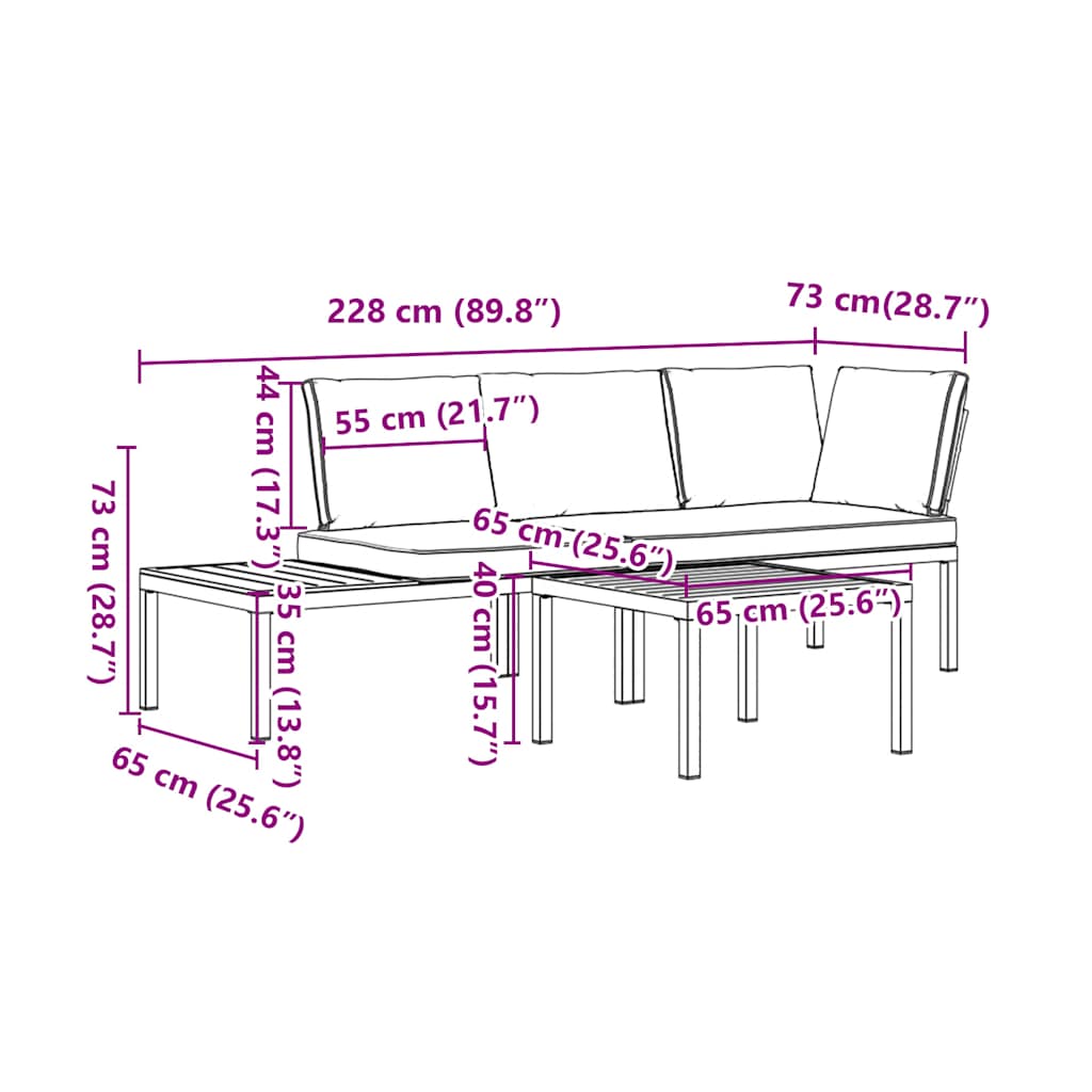 Salon de jardin 3 pcs avec coussins noir aluminium - XIOS