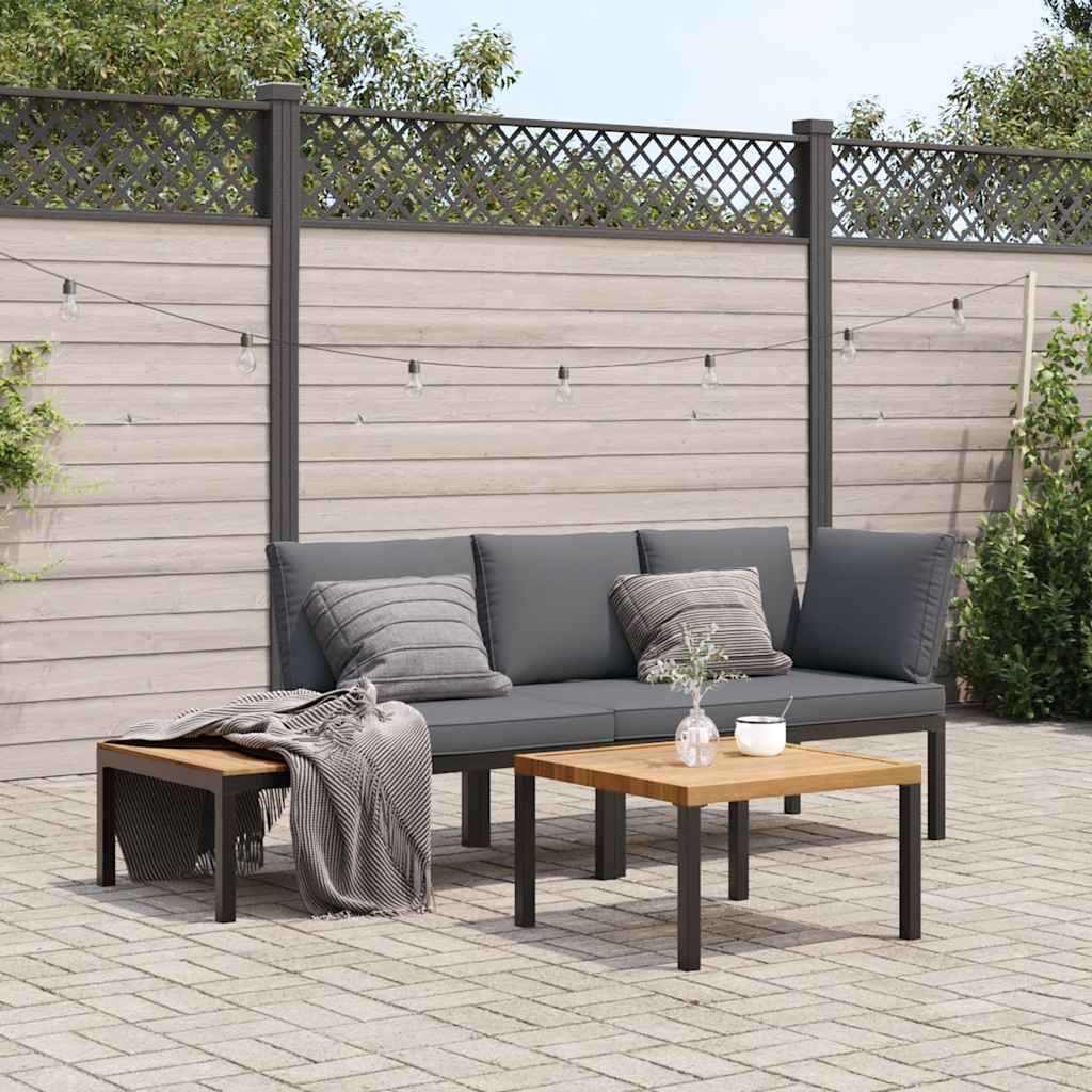 Salon de jardin 3 pcs avec coussins noir aluminium - XIOS