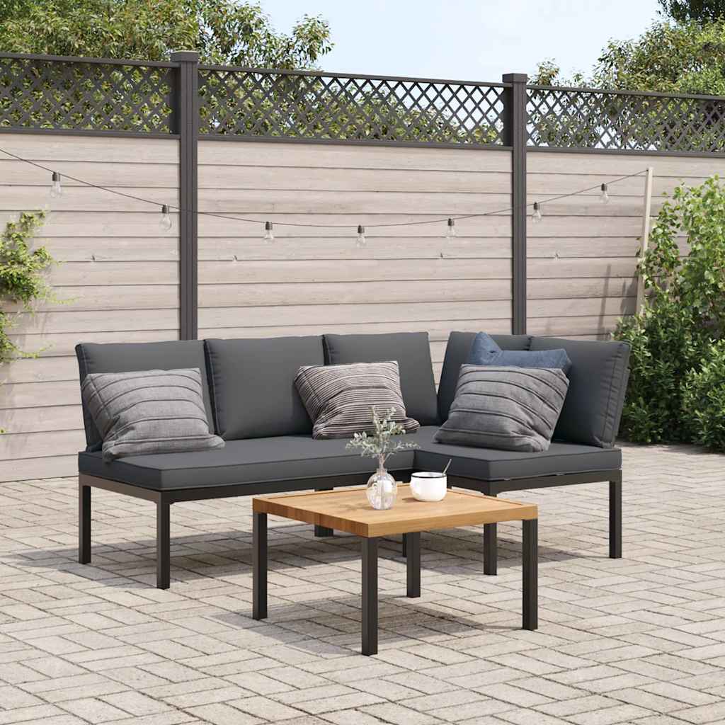 Salon de jardin 3 pcs avec coussins noir aluminium - XIOS