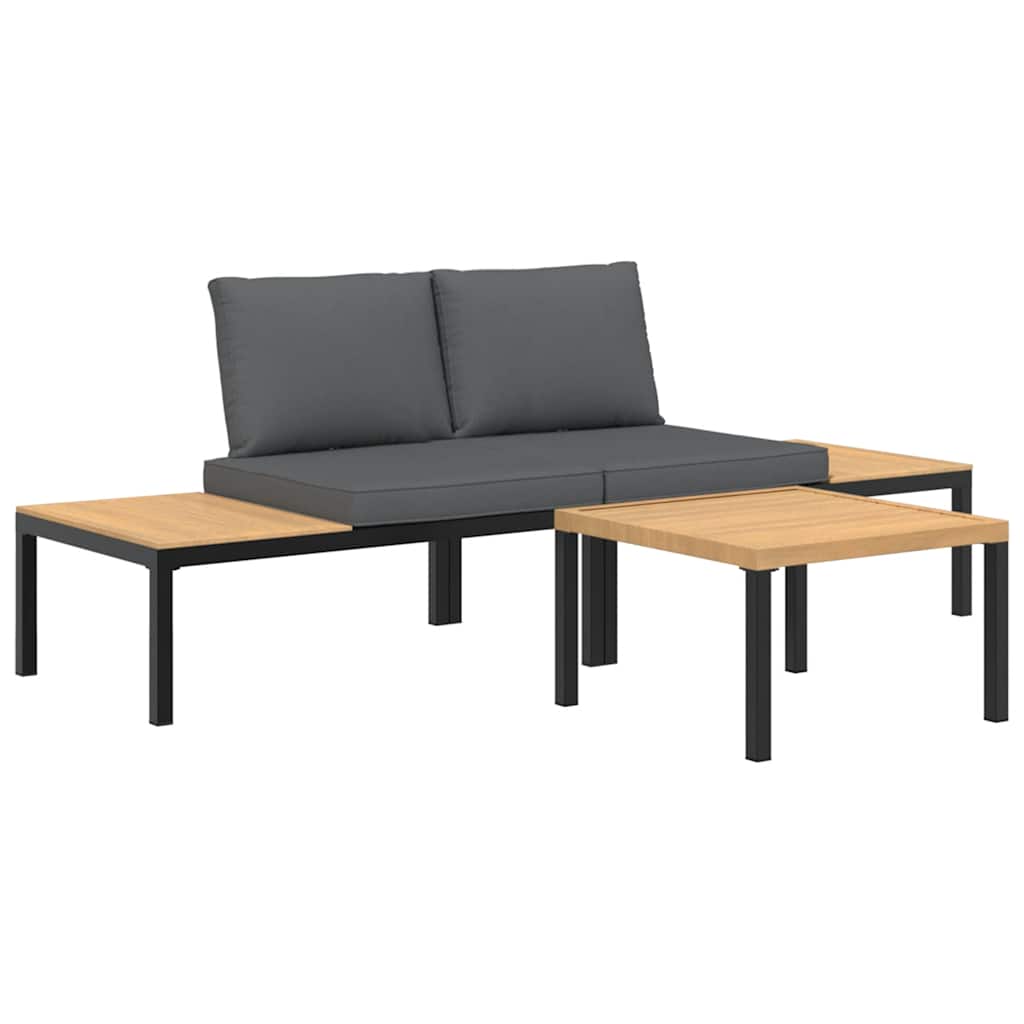 Salon de jardin 3 pcs avec coussins noir aluminium - XIOS