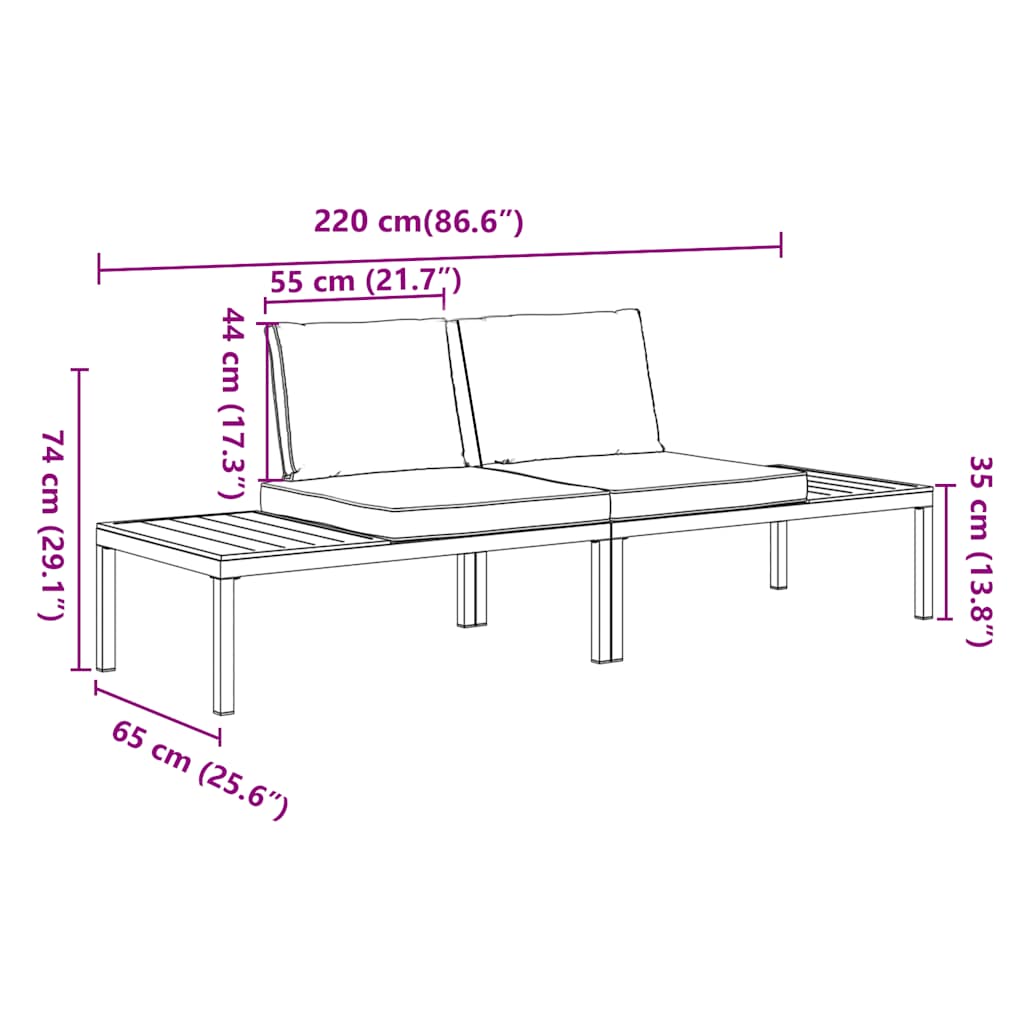 Salon de jardin 2 pcs avec coussins noir aluminium - XIOS