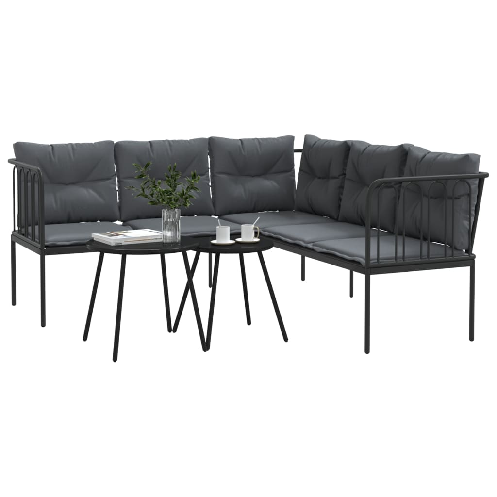 Ensemble de canapés de jardin et coussins noir acier textilène - XIOS