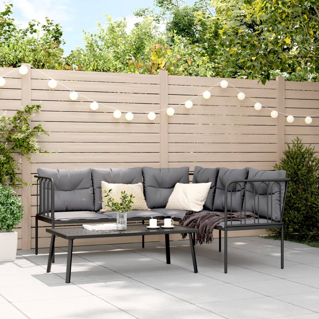 Ensemble de canapés de jardin et coussins noir acier textilène - XIOS