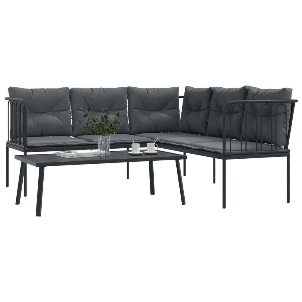 Ensemble de canapés de jardin et coussins noir acier textilène - XIOS