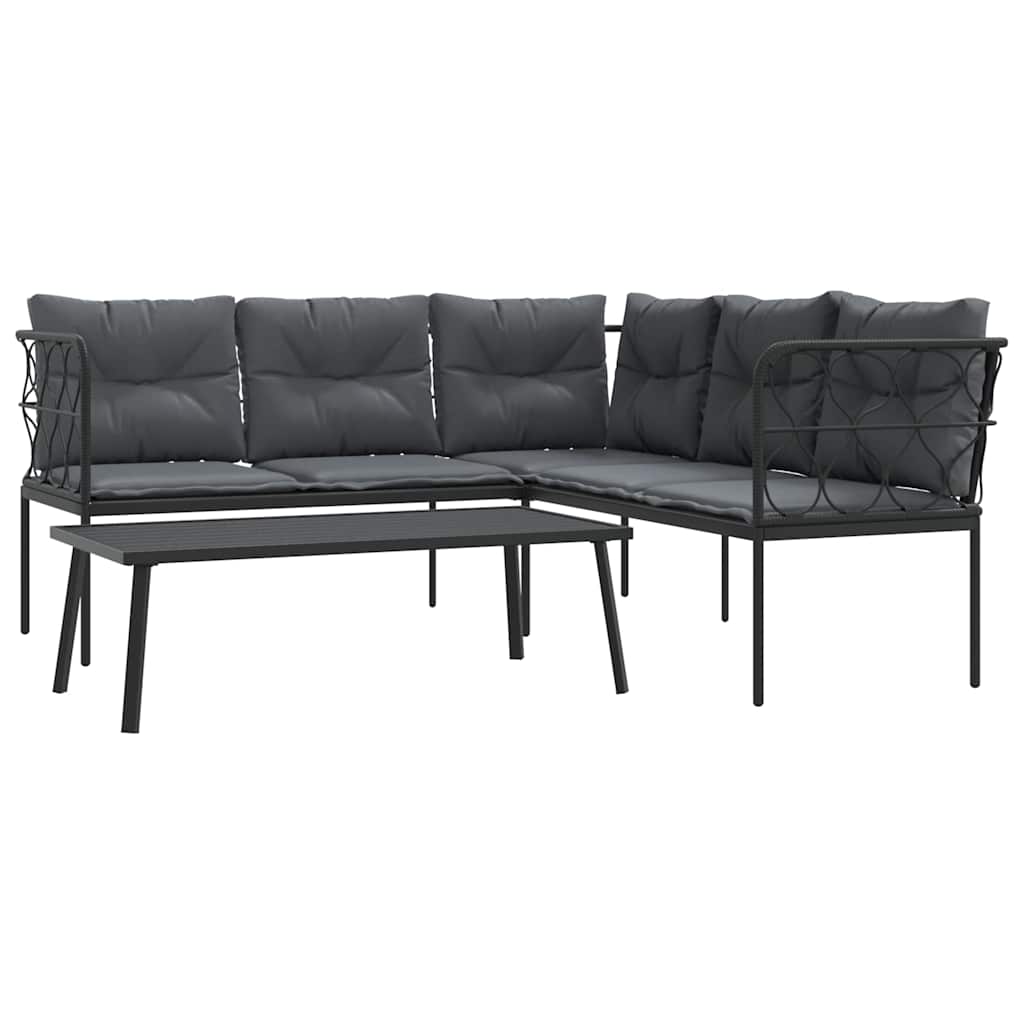 Ensemble de canapés de jardin et coussins noir acier textilène - XIOS