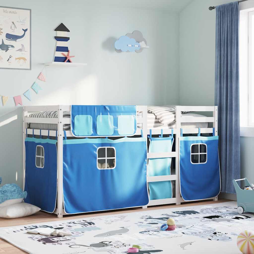 Lit superposé sans matelas bleu 80x200 cm bois de pin massif - XIOS