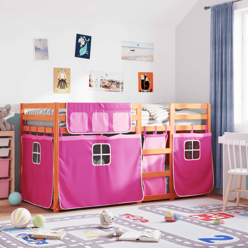 Lit superposé sans matelas rose 80x200 cm bois de pin massif - XIOS