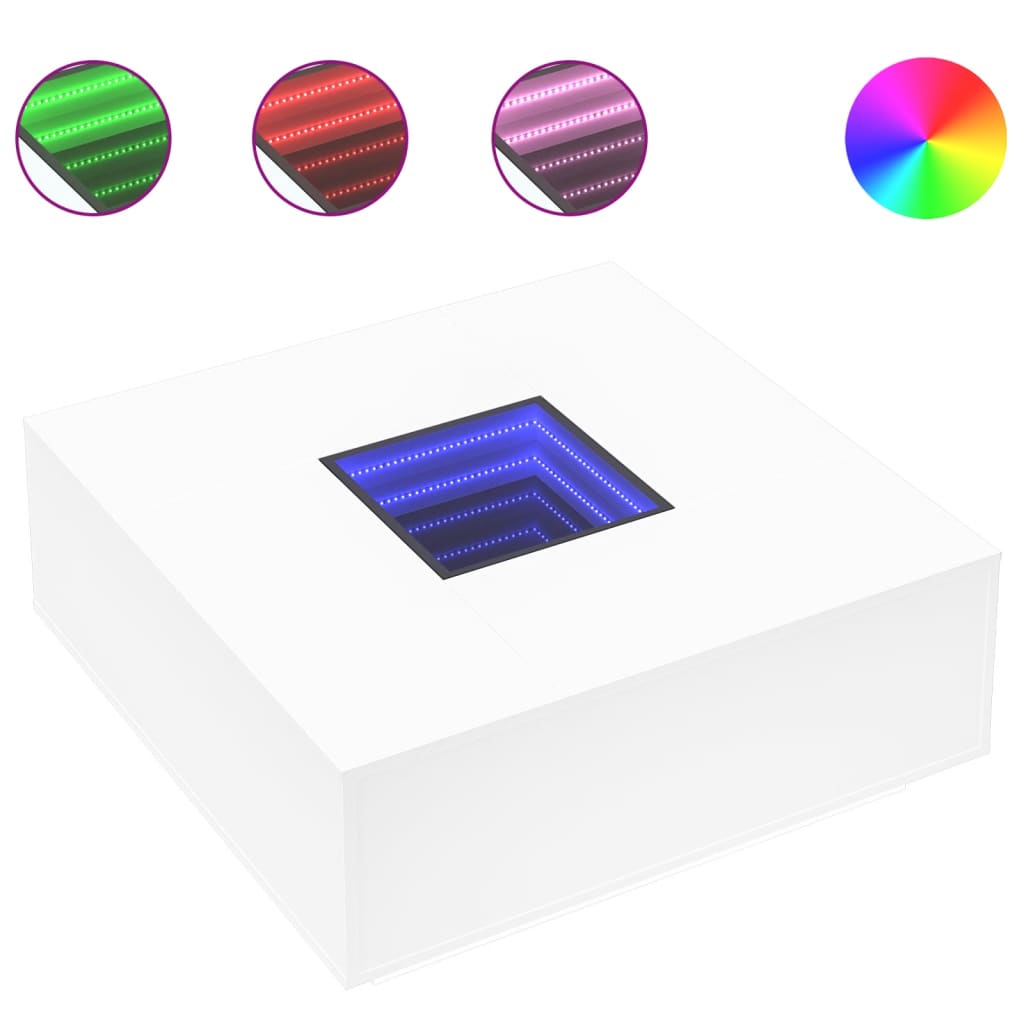 Table basse avec LED infini blanc 100x100x40 cm - XIOS