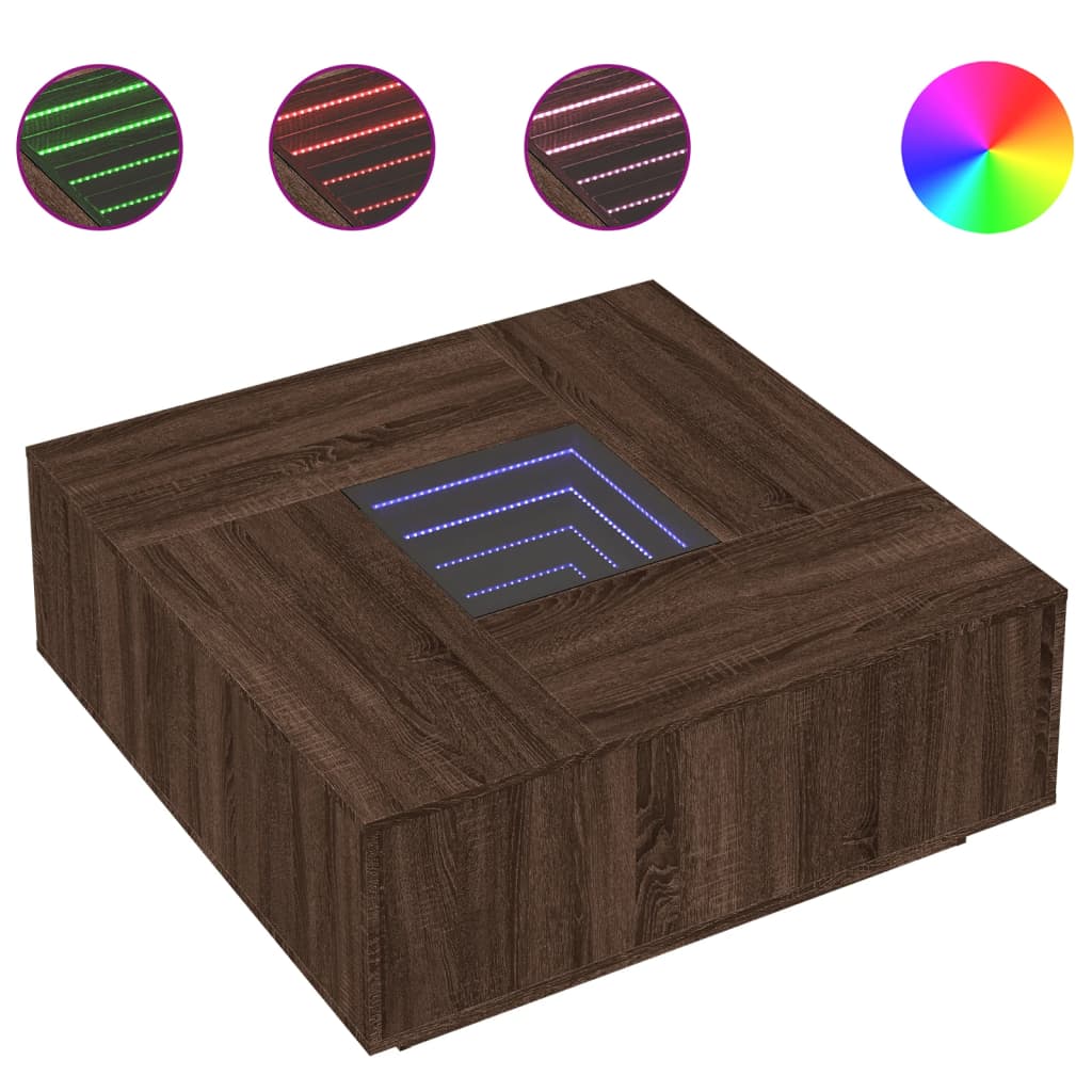 Table basse avec LED infini chêne marron 100x100x40 cm - XIOS