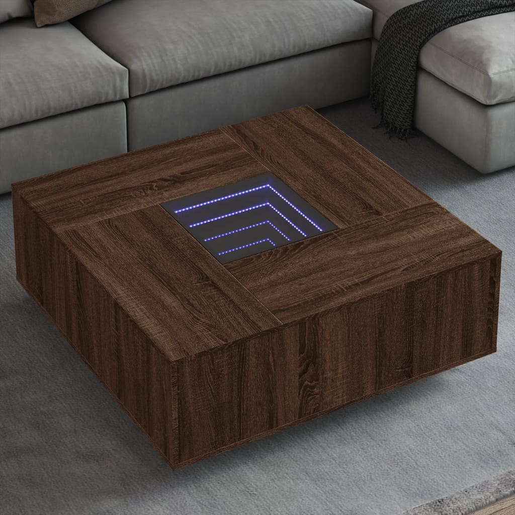 Table basse avec LED infini chêne marron 100x100x40 cm - XIOS