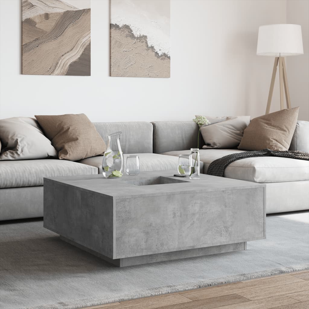 Table basse gris béton 100x100x40 cm bois d'ingénierie - XIOS