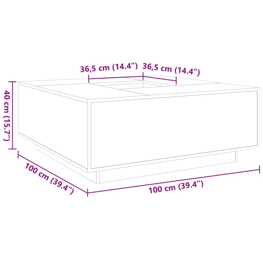 Table basse gris béton 100x100x40 cm bois d'ingénierie - XIOS