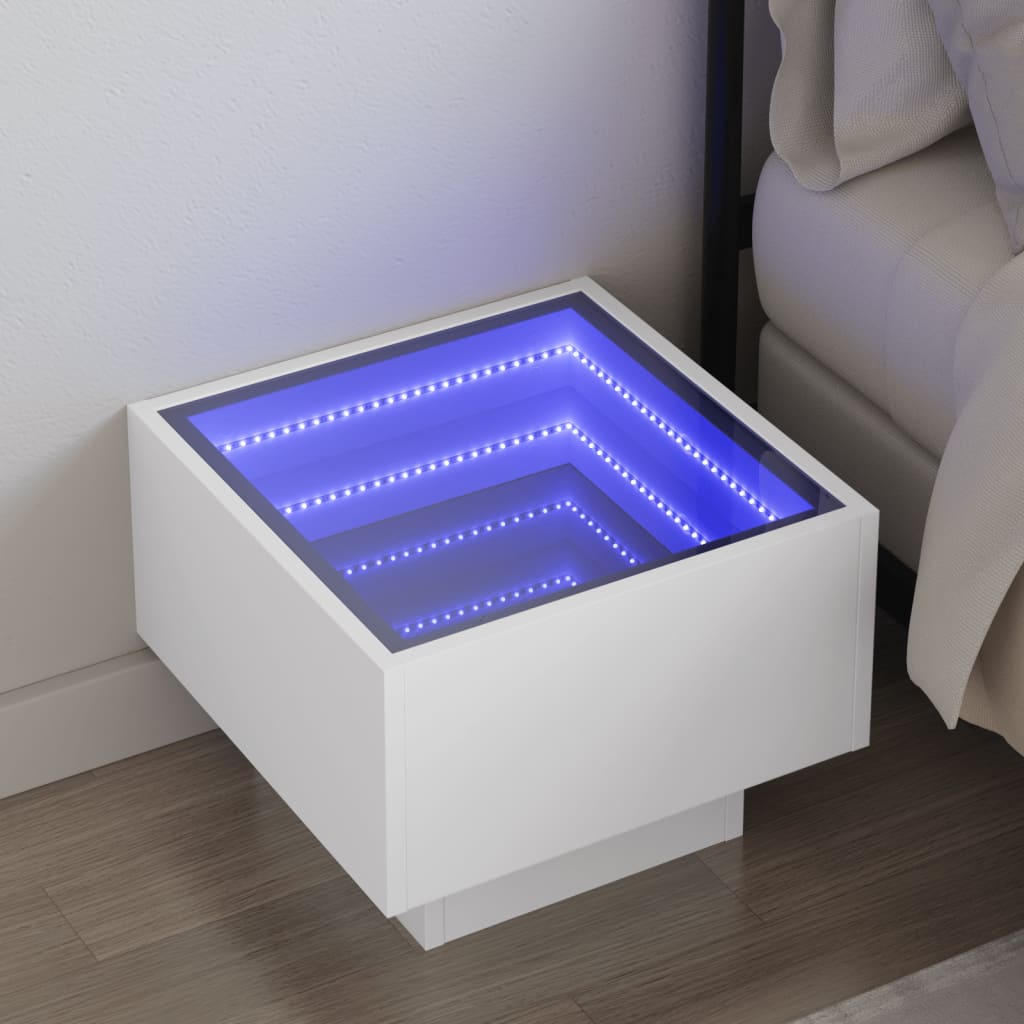 Table de chevet avec LED infini blanc 40x40x30 cm - XIOS