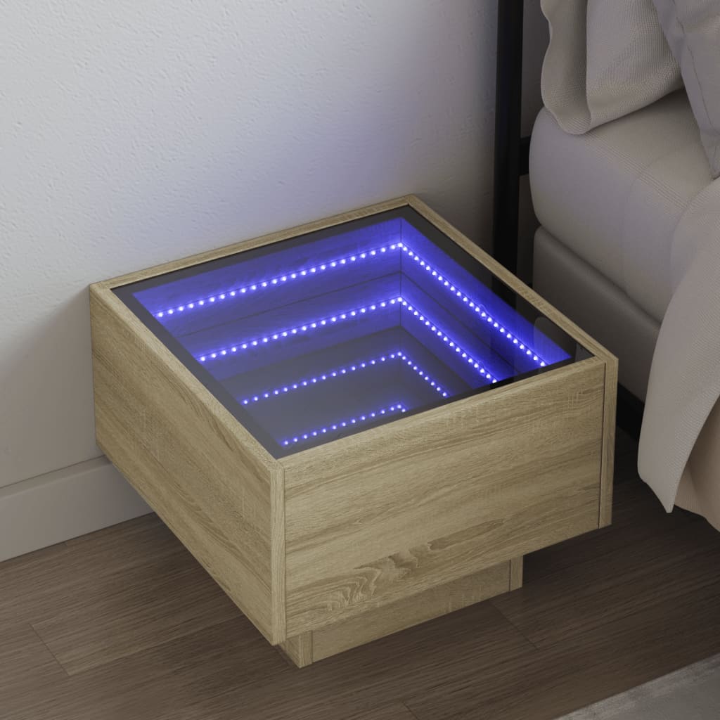 Table de chevet avec LED infini chêne sonoma 40x40x30 cm - XIOS