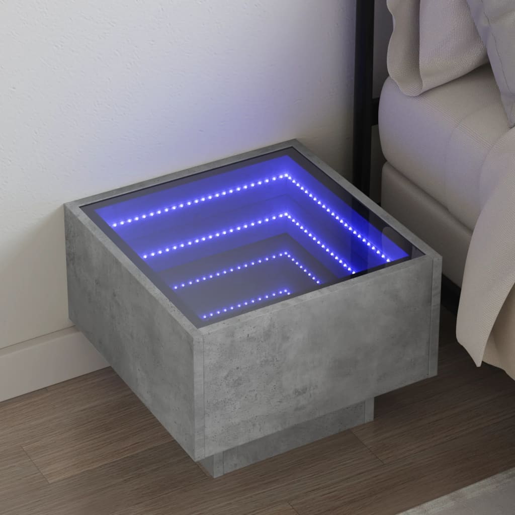 Table de chevet avec LED infini gris béton 40x40x30 cm - XIOS
