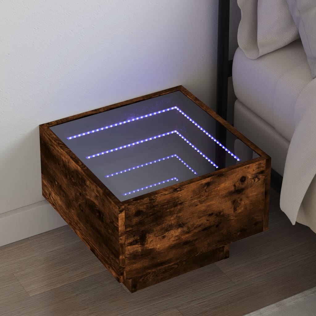 Table de chevet avec LED infini chêne fumé 40x40x30 cm - XIOS