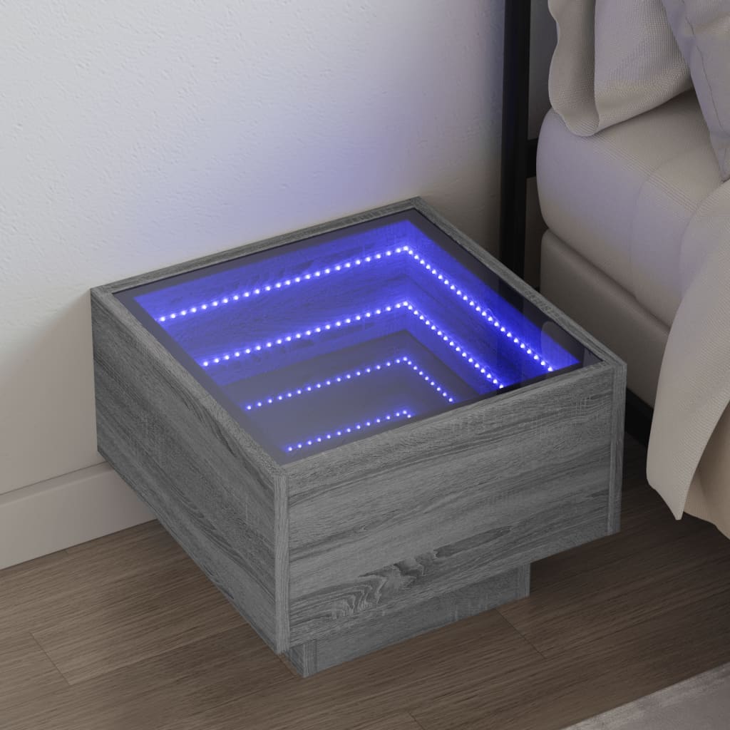 Table de chevet avec LED infini sonoma gris 40x40x30 cm - XIOS