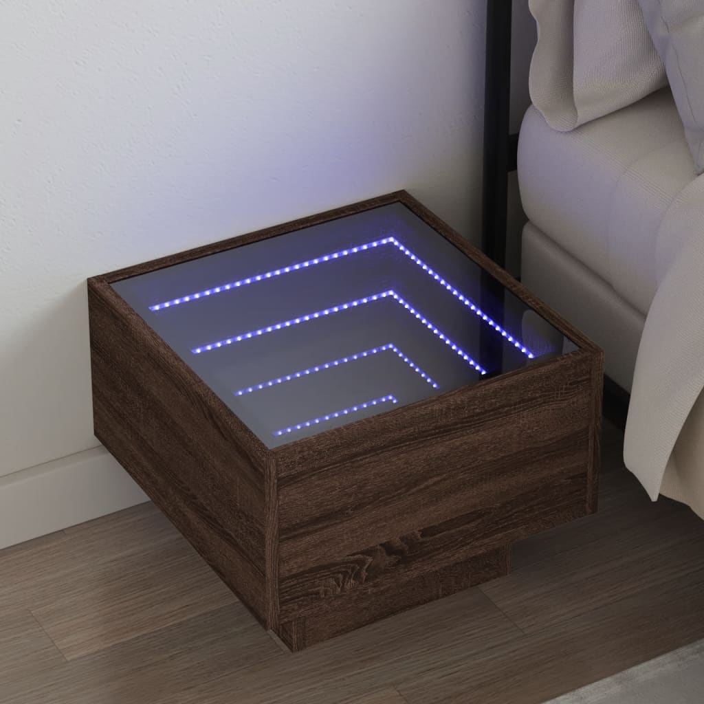 Table de chevet avec LED infini chêne marron 40x40x30 cm - XIOS