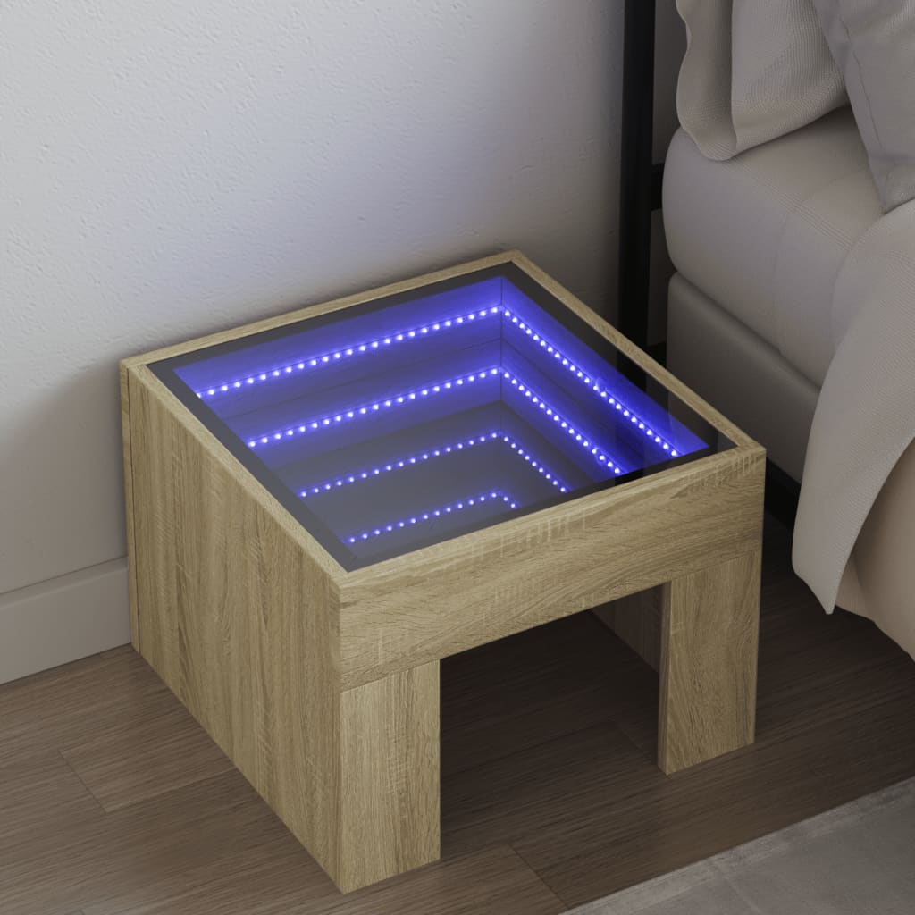 Table de chevet avec LED infini chêne sonoma 40x40x30 cm - XIOS