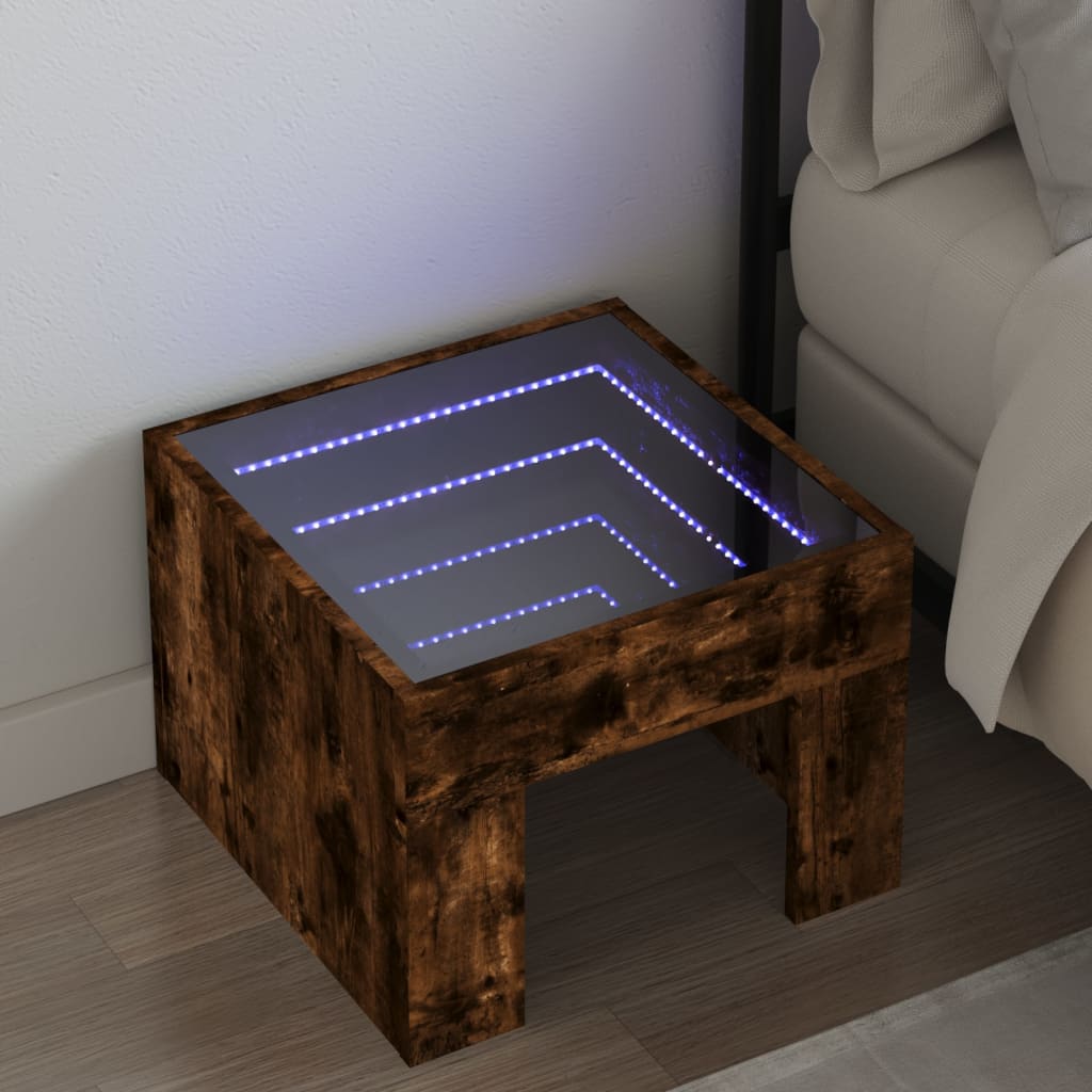 Table de chevet avec LED infini chêne fumé 40x40x30 cm - XIOS