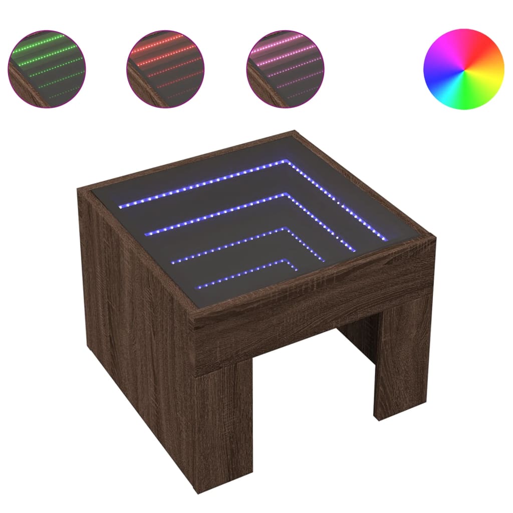 Table de chevet avec LED infini chêne marron 40x40x30 cm - XIOS