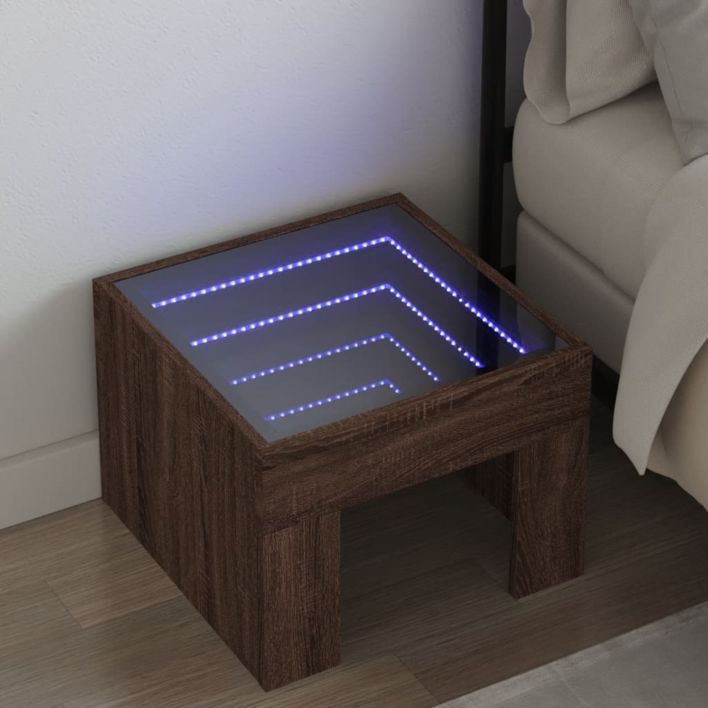 Table de chevet avec LED infini chêne marron 40x40x30 cm - XIOS