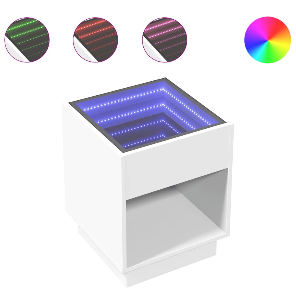 Table de chevet avec LED infini blanc 40x40x50 cm - XIOS