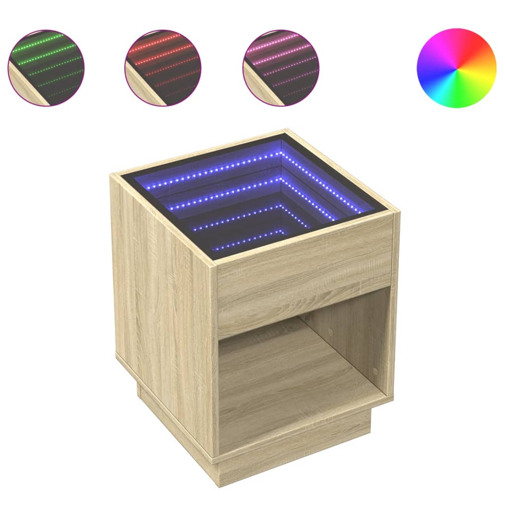 Table de chevet avec LED infini chêne sonoma 40x40x50 cm - XIOS