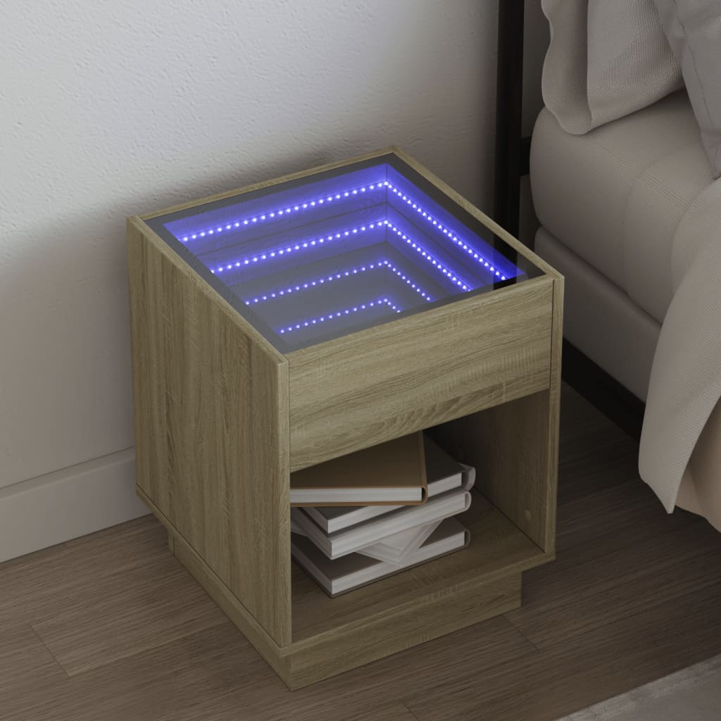 Table de chevet avec LED infini chêne sonoma 40x40x50 cm - XIOS
