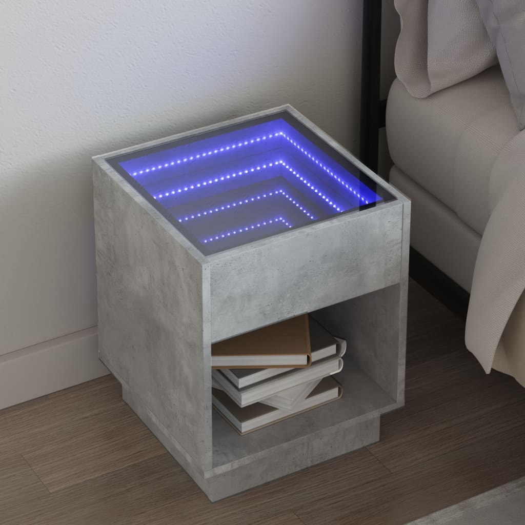 Table de chevet avec LED infini gris béton 40x40x50 cm - XIOS