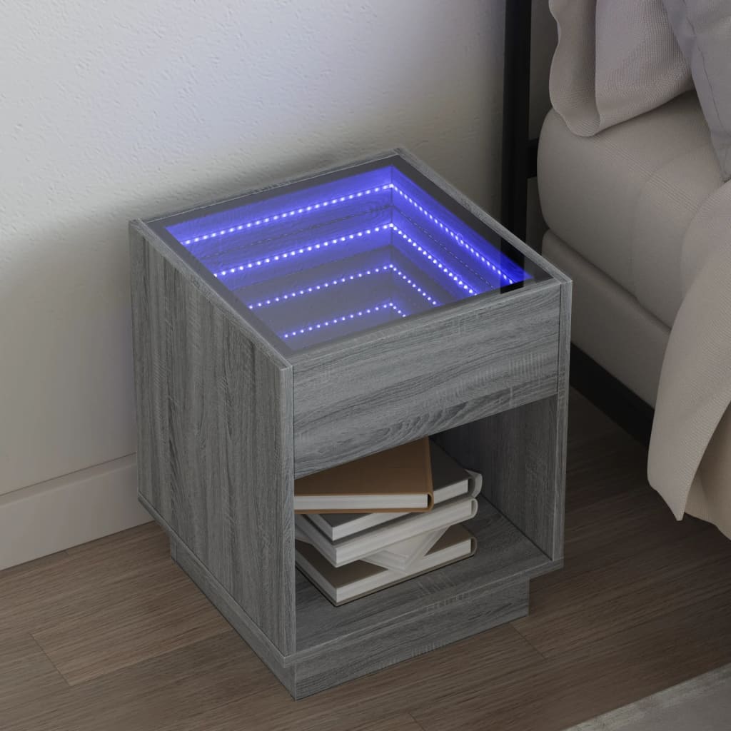 Table de chevet avec LED infini sonoma gris 40x40x50 cm - XIOS