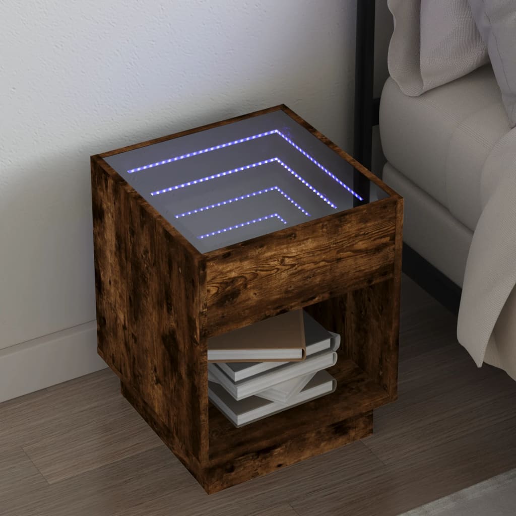 Table de chevet avec LED infini chêne marron 40x40x50 cm - XIOS