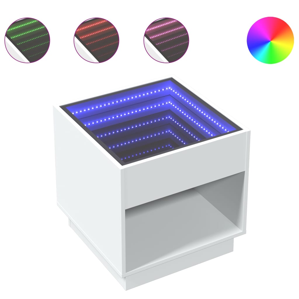 Table de chevet avec LED infini blanc 50x50x50 cm - XIOS