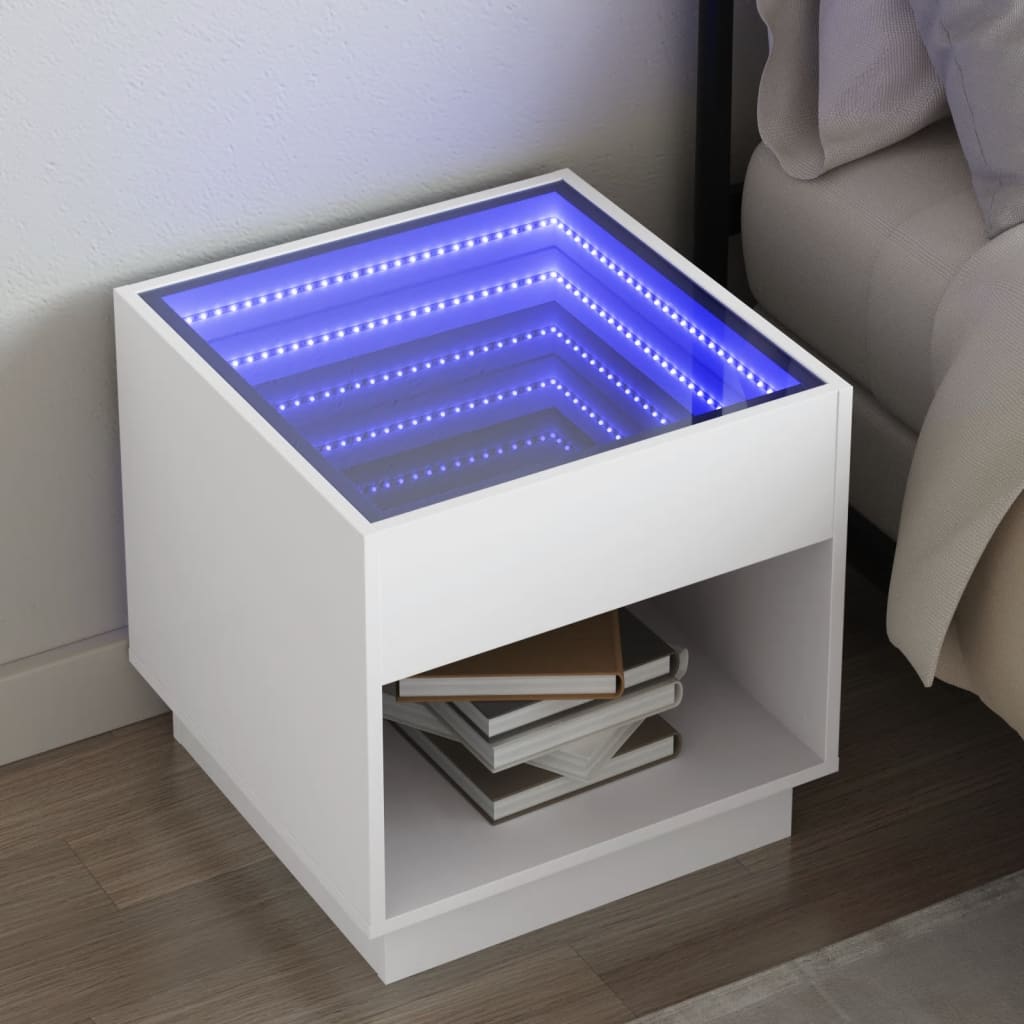Table de chevet avec LED infini blanc 50x50x50 cm - XIOS
