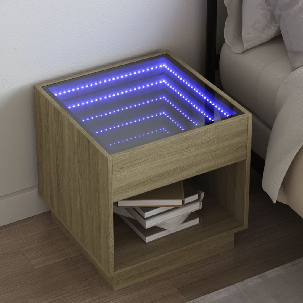 Table de chevet avec LED infini chêne sonoma 50x50x50 cm - XIOS