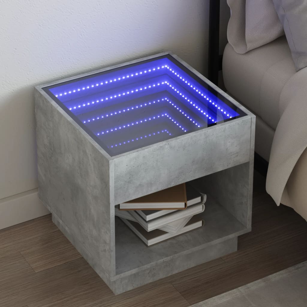 Table de chevet avec LED infini gris béton 50x50x50 cm - XIOS