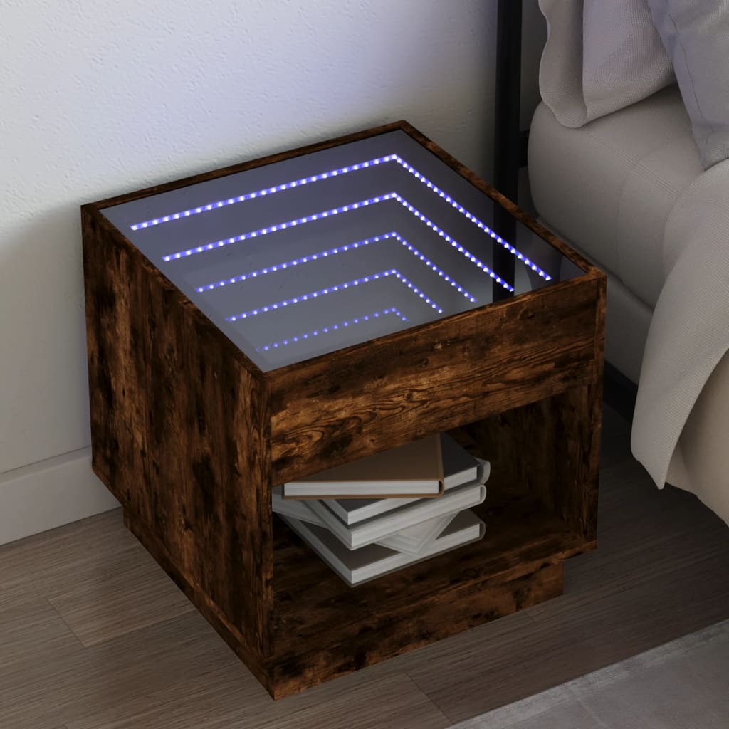 Table de chevet avec LED infini chêne fumé 50x50x50 cm - XIOS