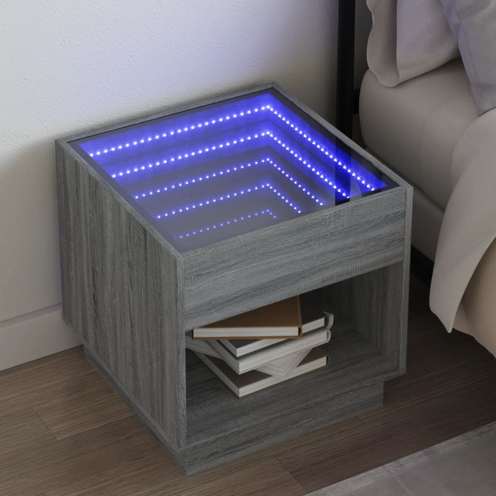 Table de chevet avec LED infini sonoma gris 50x50x50 cm - XIOS