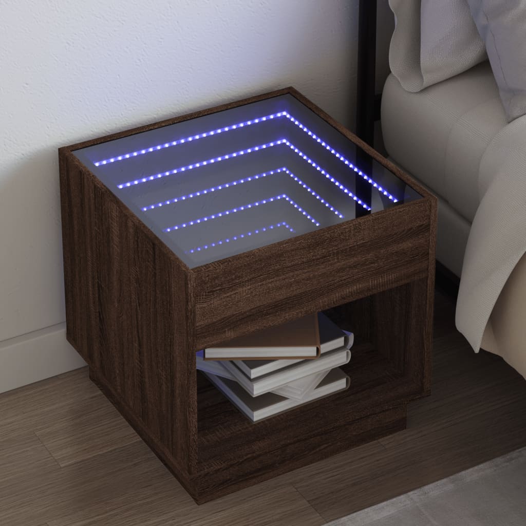 Table de chevet avec LED infini chêne marron 50x50x50 cm - XIOS