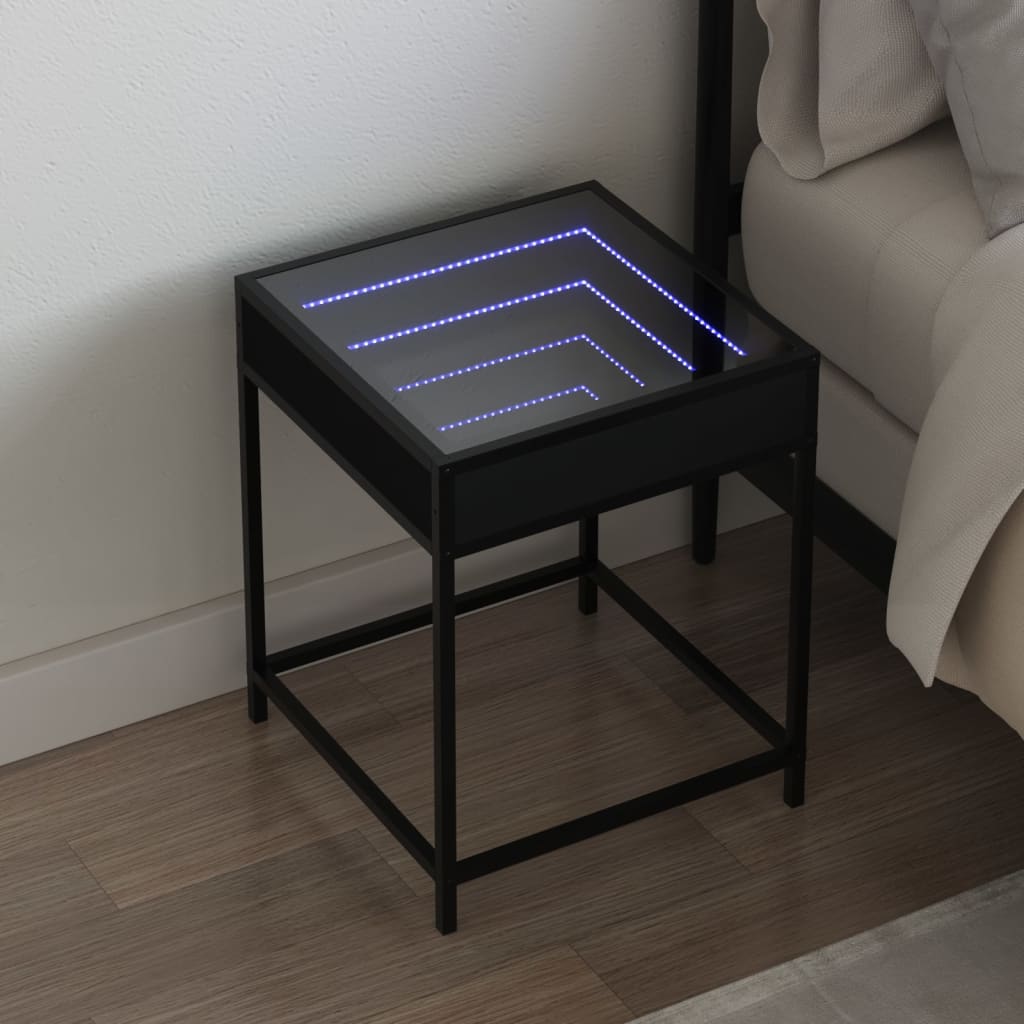 Table de chevet avec LED infini noir 40x40x51 cm - XIOS