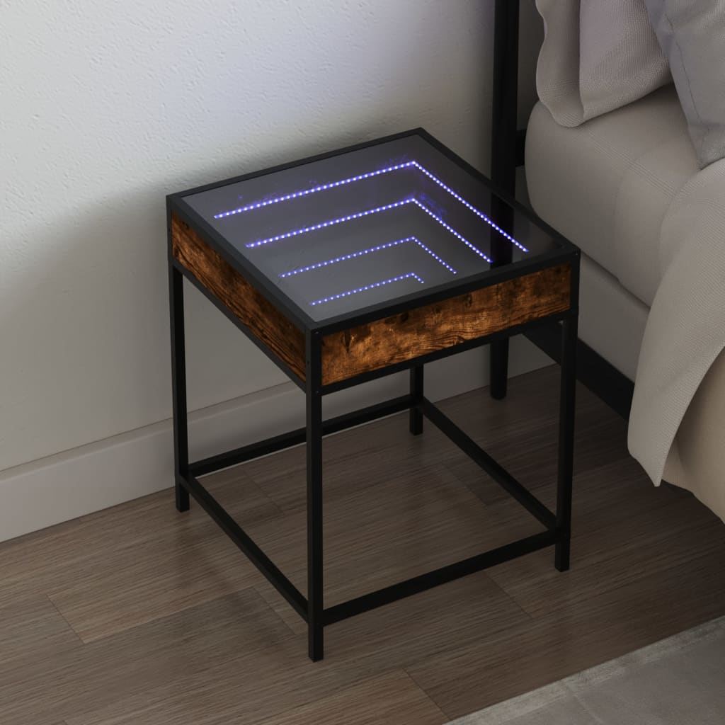 Table de chevet avec LED infini chêne fumé 40x40x51 cm - XIOS