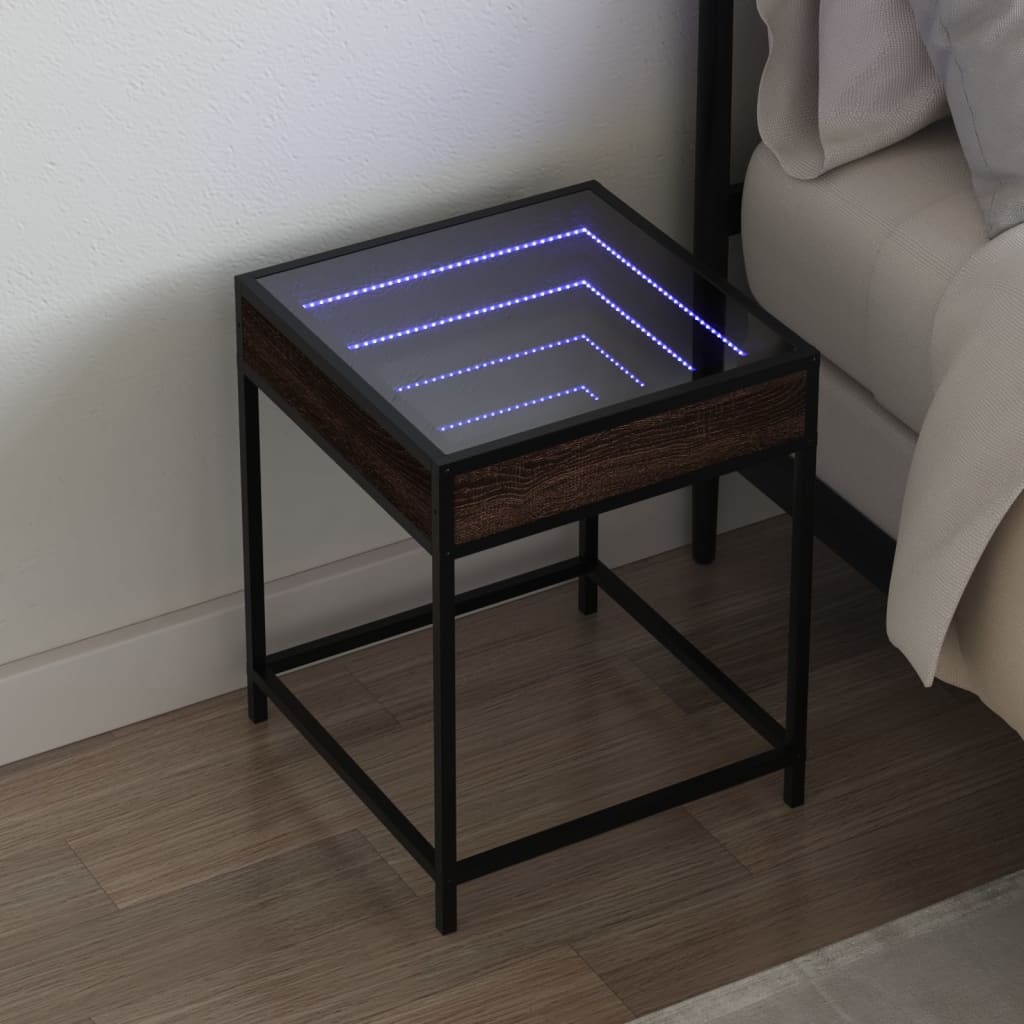 Table de chevet avec LED infini chêne marron 40x40x51 cm - XIOS