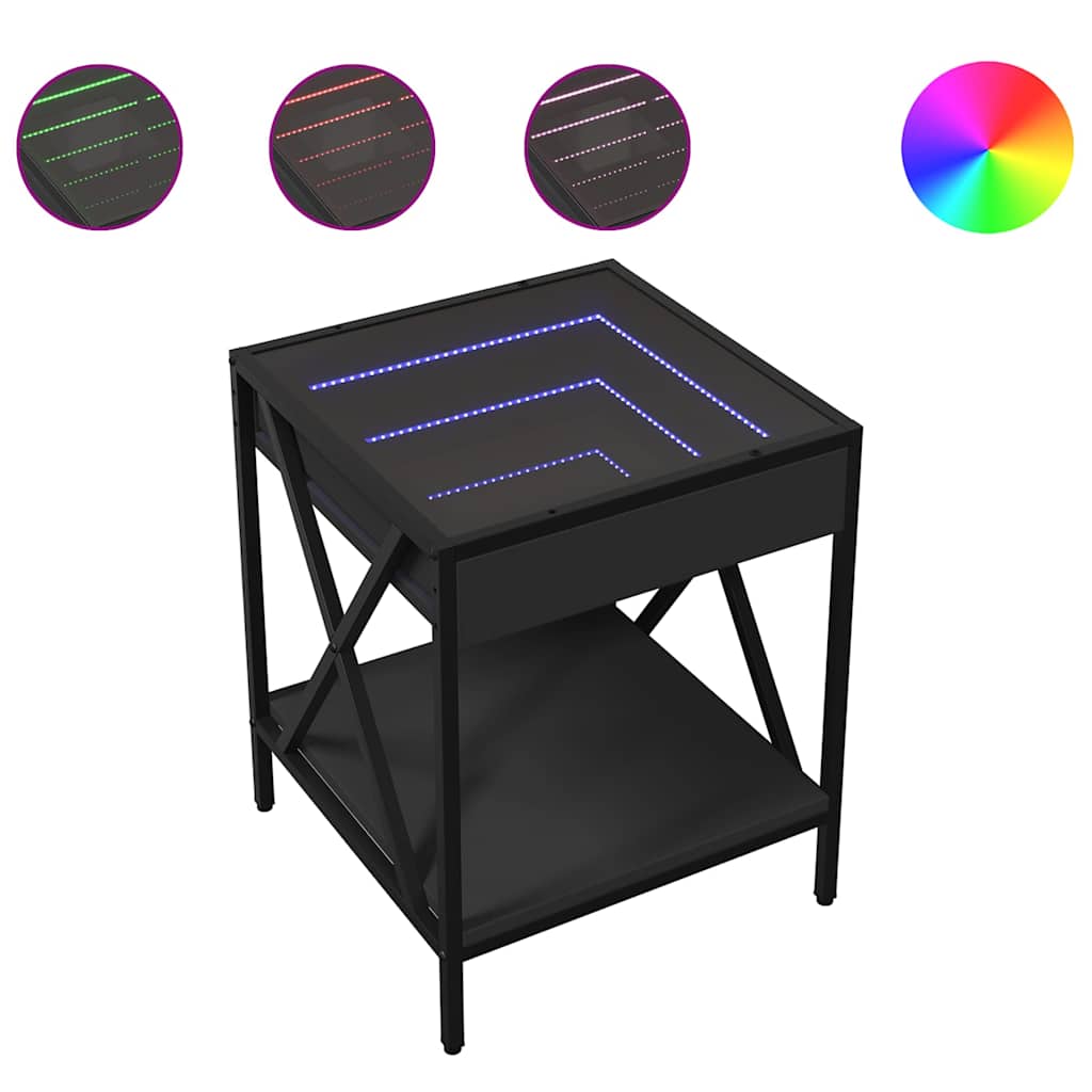 Table de chevet avec LED infini noir 40x40x49 cm - XIOS