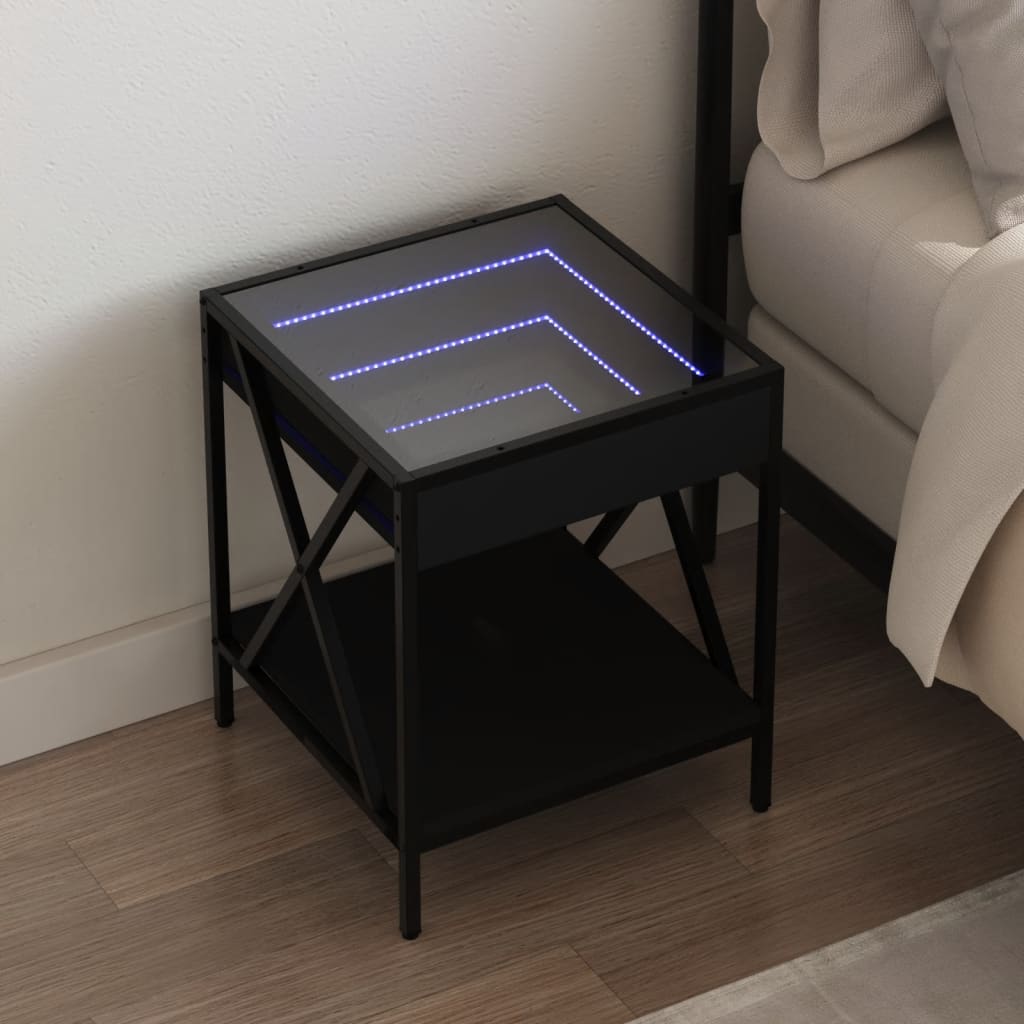 Table de chevet avec LED infini noir 40x40x49 cm - XIOS