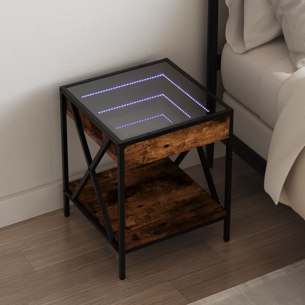 Table de chevet avec LED infini chêne fumé 40x40x49 cm - XIOS
